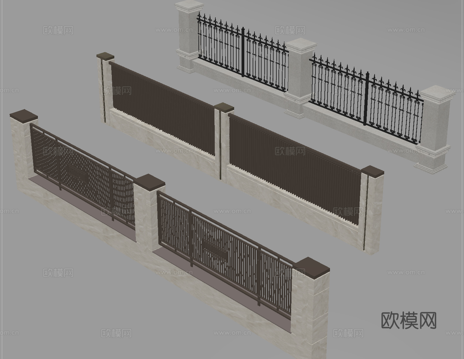 现代围栏护栏 围墙 别墅围墙 小区围墙su模型