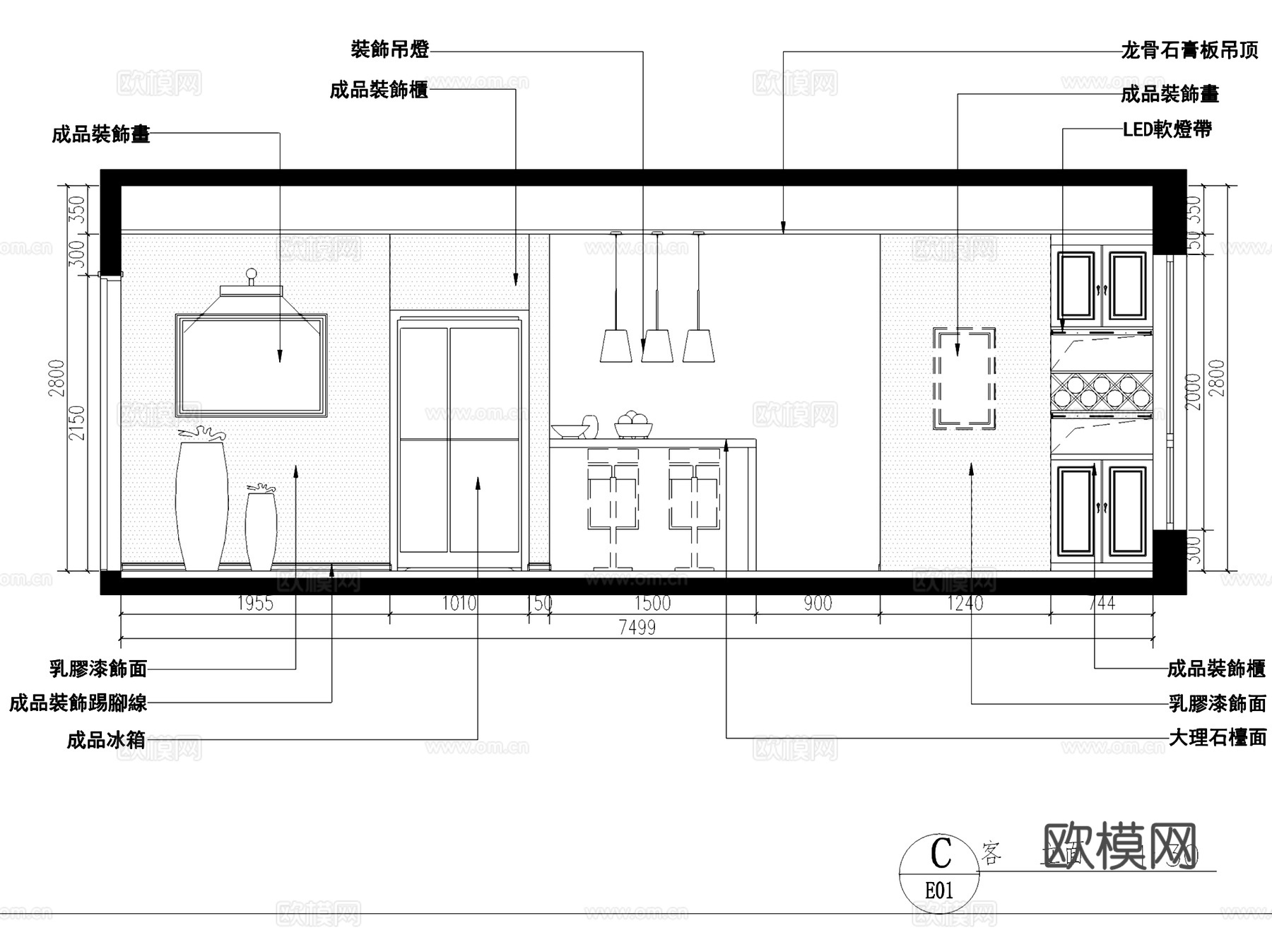现代简约两室两厅两卫室内家装CAD施工图cad施工图