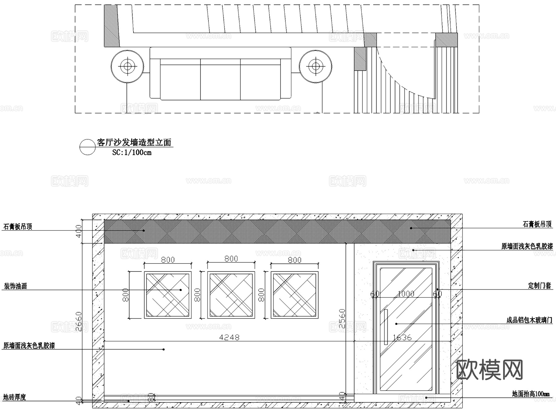 现代简约两室两厅两卫室内家装CAD施工图cad施工图