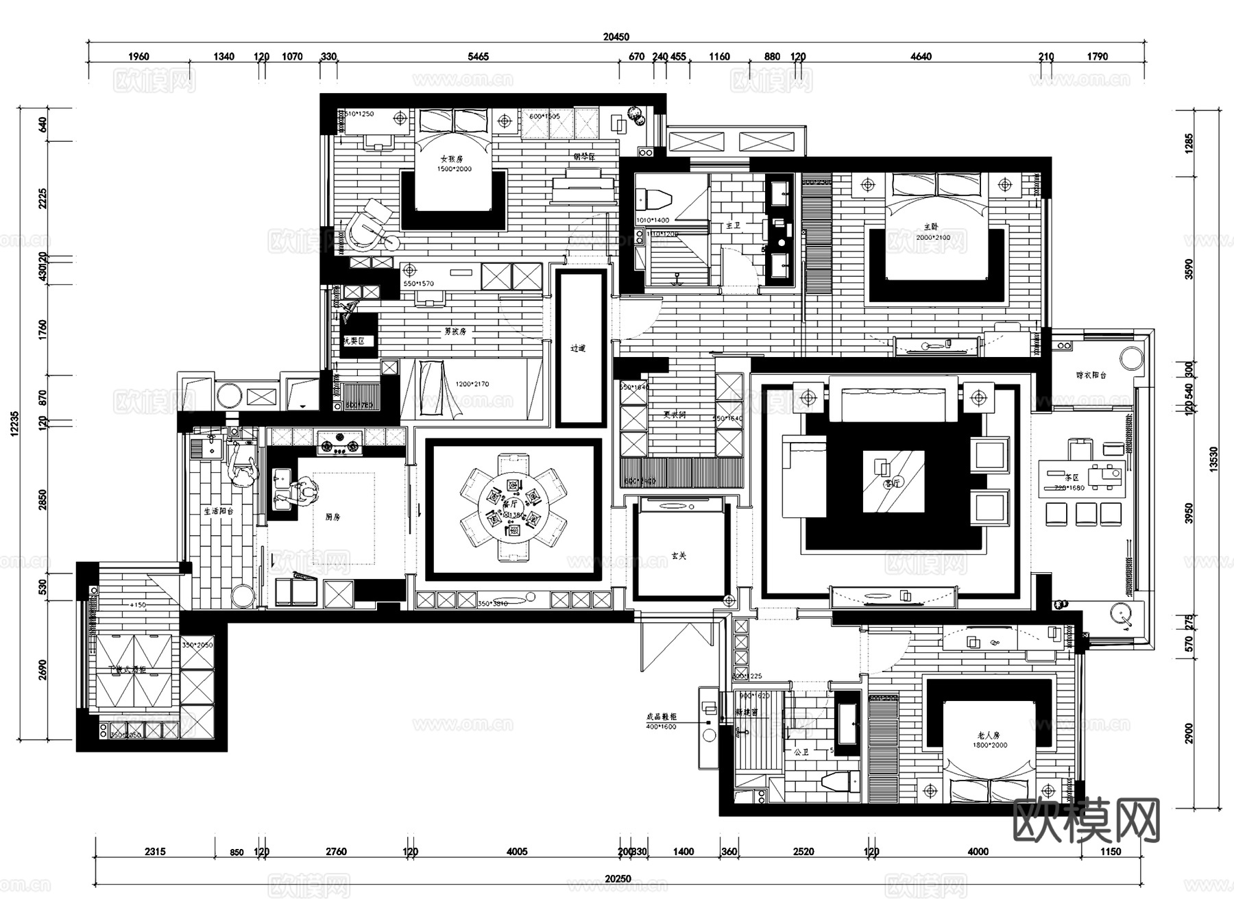 建发国宾府1#2003新中式室内家装CAD施工图cad施工图