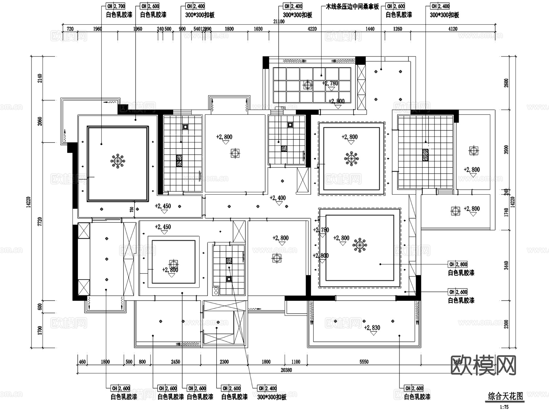 五室两厅三卫大平层室内家装CAD施工图cad施工图