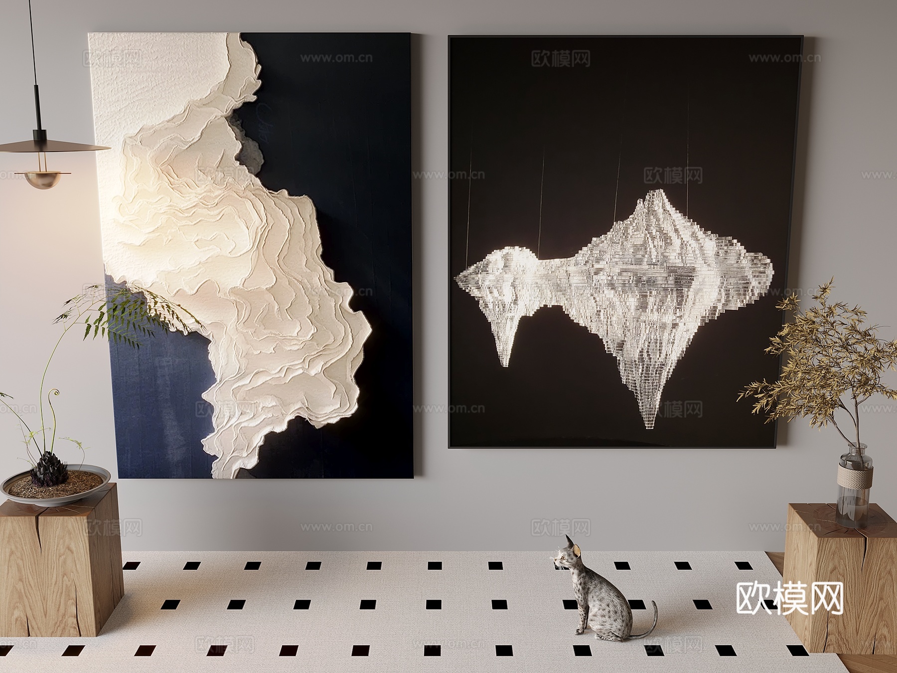 新中式禅意挂画 山水画 花鸟国画 书房挂画 办公室挂画 办公su模型