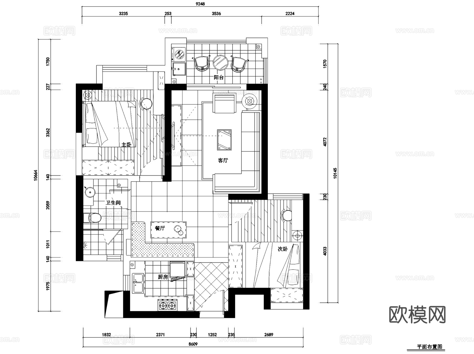 金地艺境1#16单元两室两厅一卫室内家装CAD施工图cad施工图