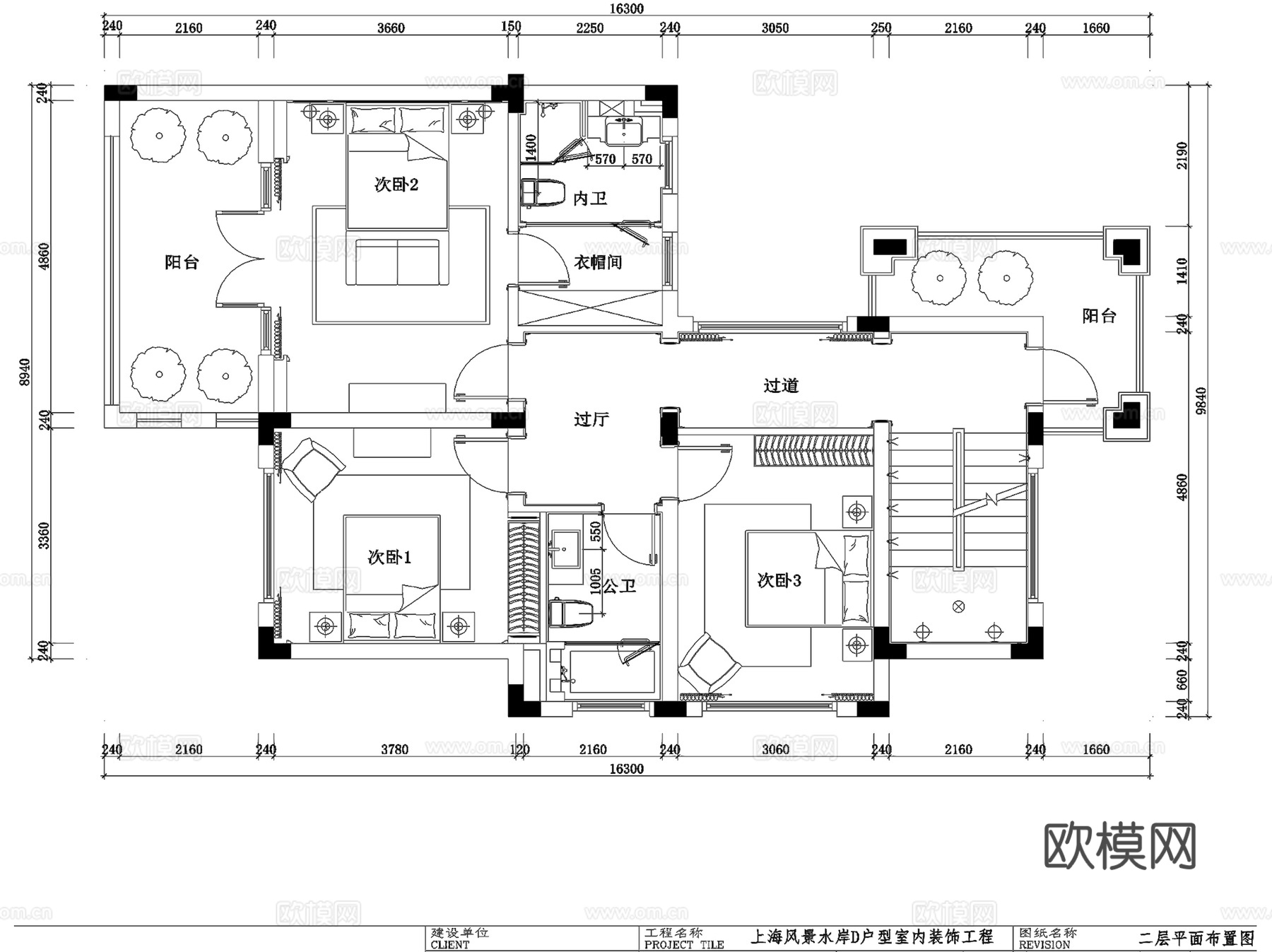 上海保亿风景水岸D户型双拼三层别墅室内家装CAD施工图整套cad施工图