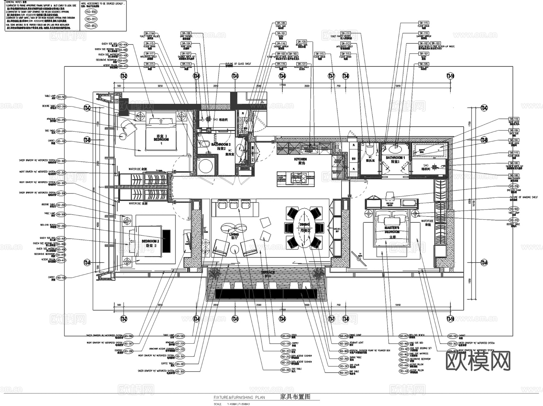 深圳华润城T3公寓西塔标准层样板间C房型室内家装CAD施工图cad施工图