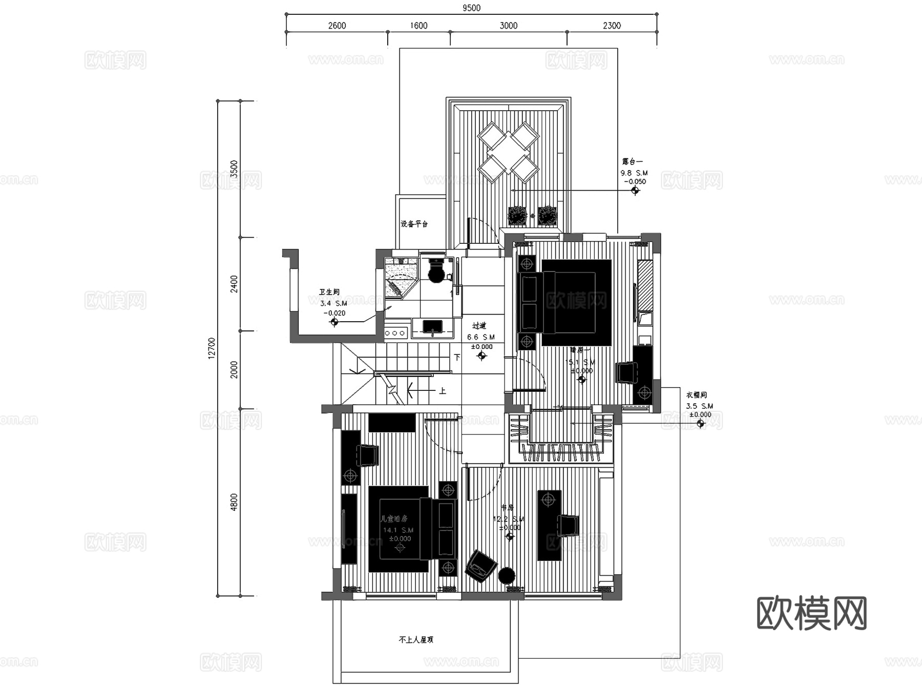 新力铂园叠墅上叠户型室内家装CAD施工图整套cad施工图