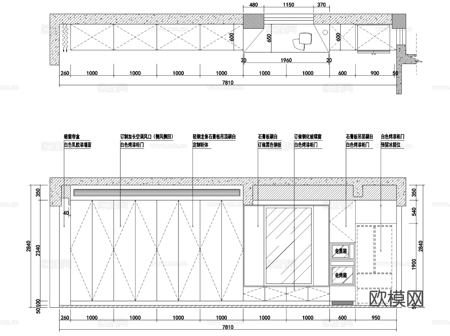 现代黑白风二层别墅室内家装CAD施工图+3Dmax模型cad施工图