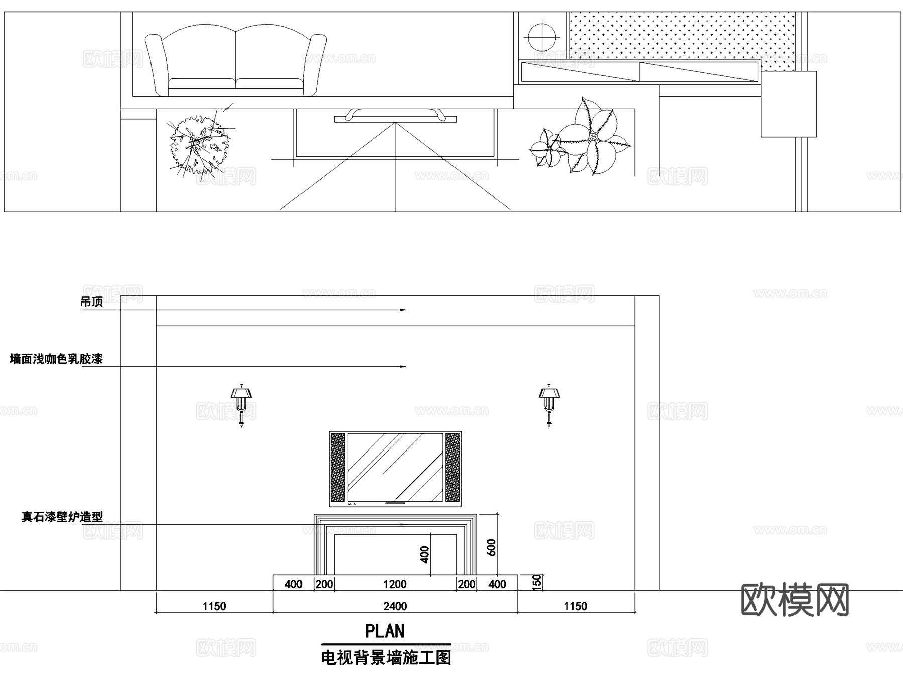 美式三室两厅两卫室内家装CAD施工图cad施工图