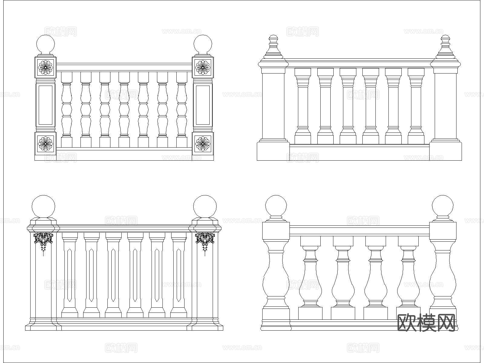 栏杆扶手将军柱cad施工图