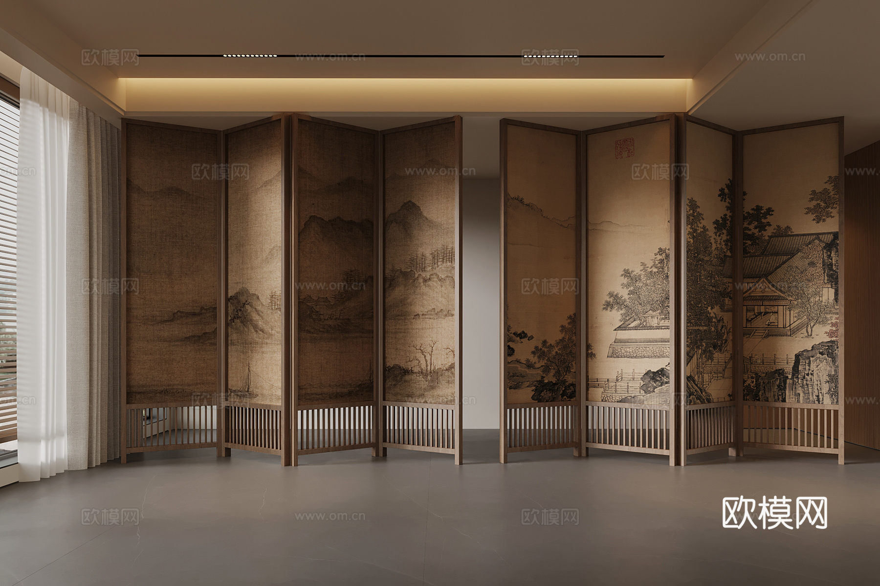 新中式屏风 宋氏风隔断su模型