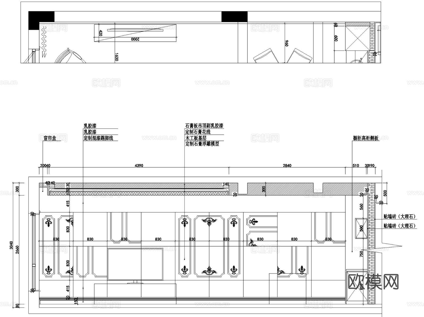 侠湾欧式简约三层别墅室内家装CAD施工图整套+3Dmax模型cad施工图