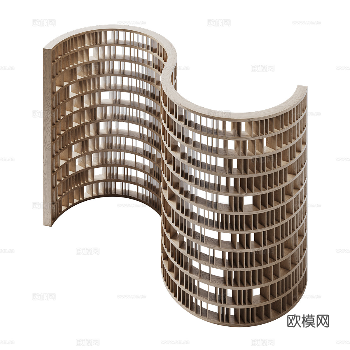 半圆形模块化木质隔断墙3d模型下载（渲染图4）
