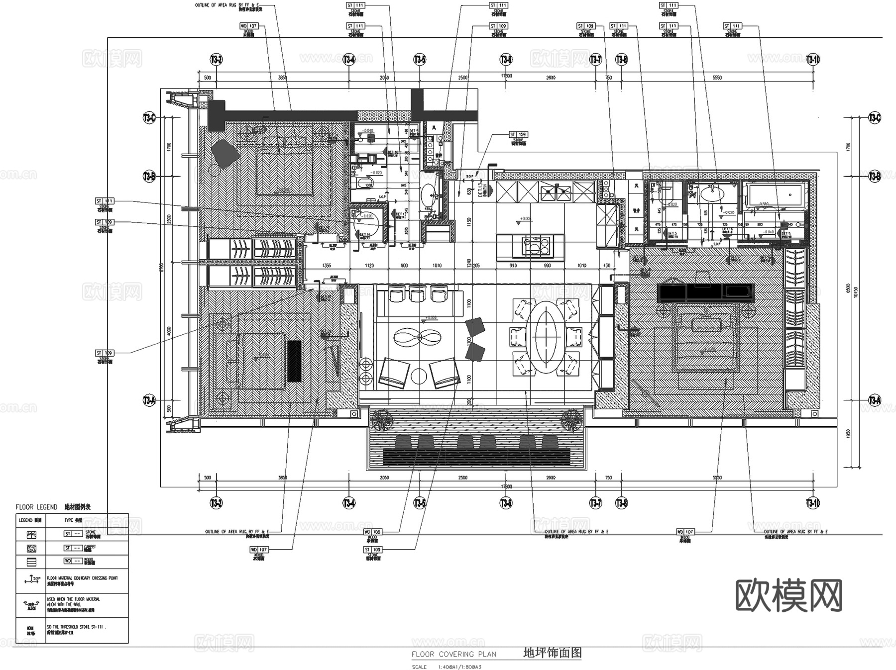 深圳华润城T3公寓西塔标准层样板间C房型室内家装CAD施工图cad施工图