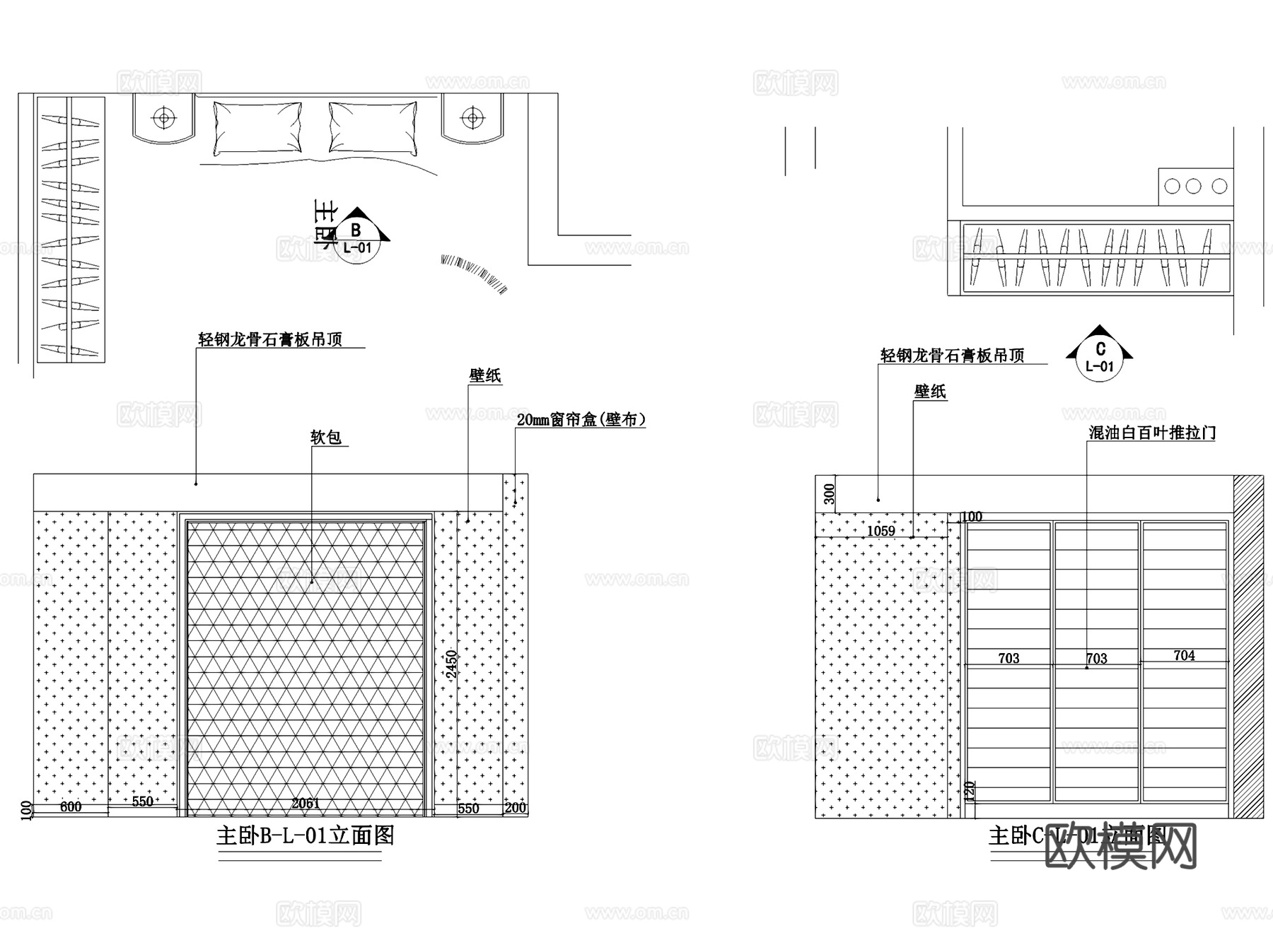 欧式三室两厅两卫室内家装CAD施工图+3Dmax模型cad施工图
