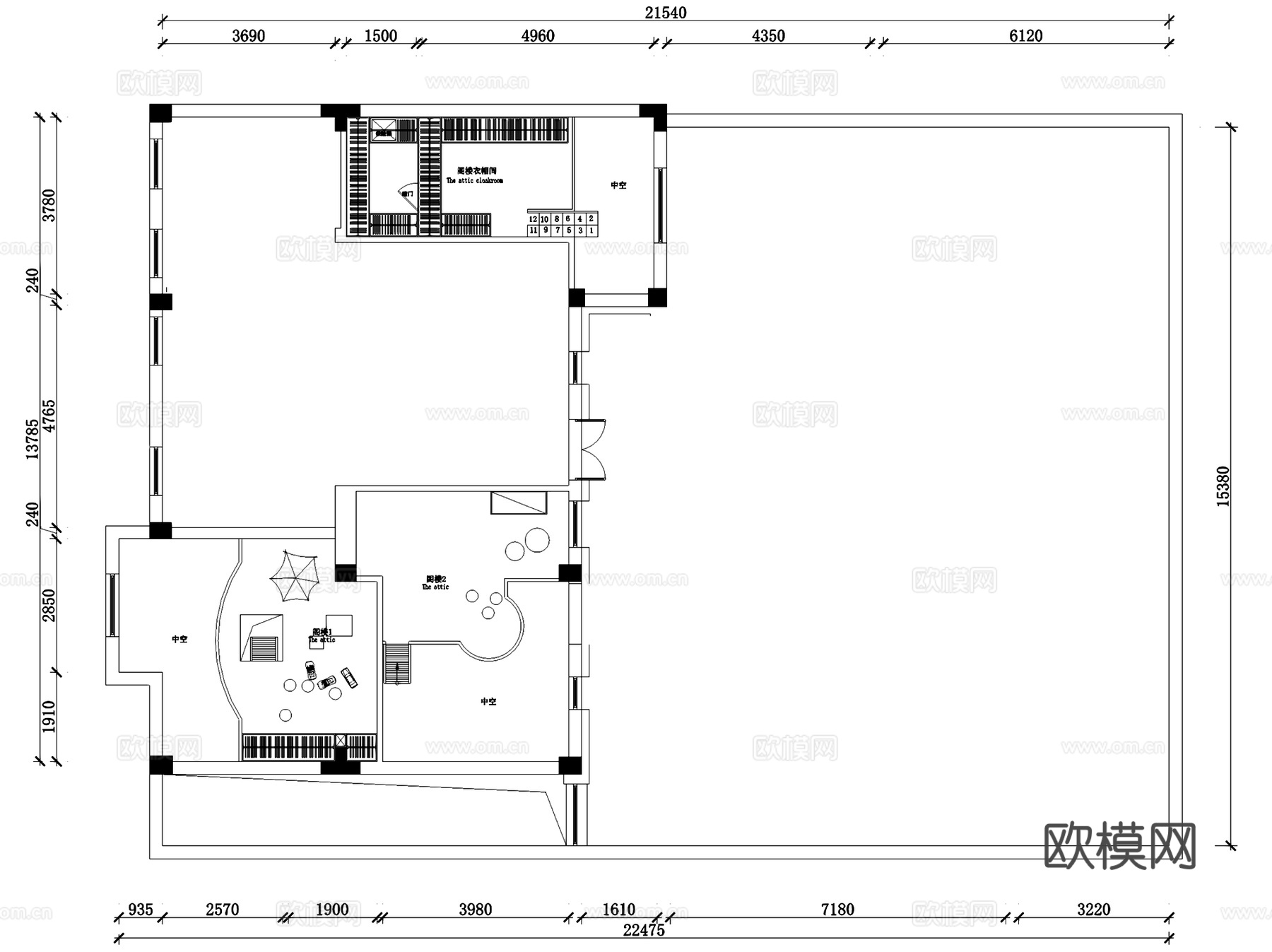 伍重院锦崇府6-7二层别墅室内家装CAD施工图3Dmax模型cad施工图