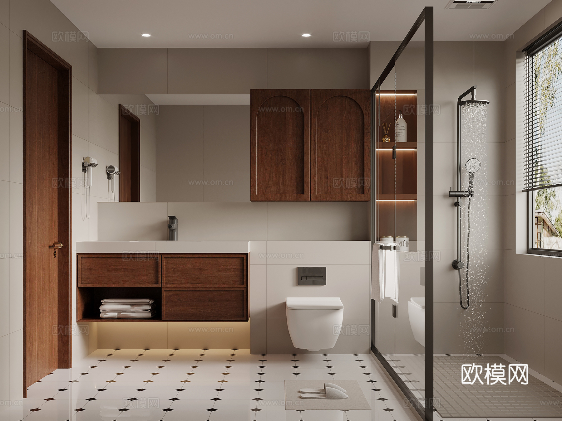 中古风卫生间 浴室柜 淋浴 卫浴用品su模型