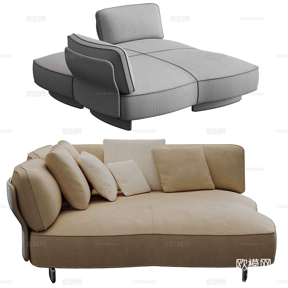 现代意式 Saki 布艺休闲沙发3d模型下载（渲染图4）