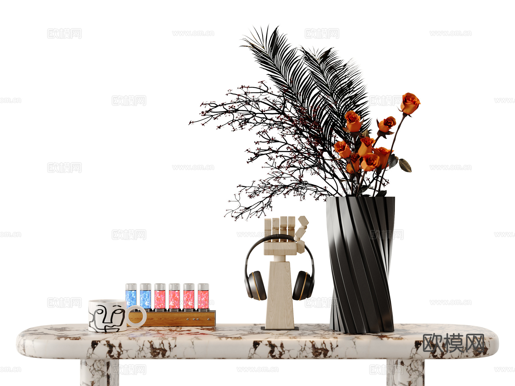 现代植物饰品摆件组合 花艺 杯子su模型