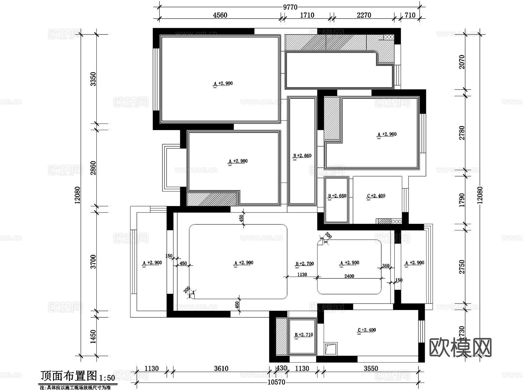 欧式田园风三室两厅一卫私宅室内家装CAD施工图cad施工图