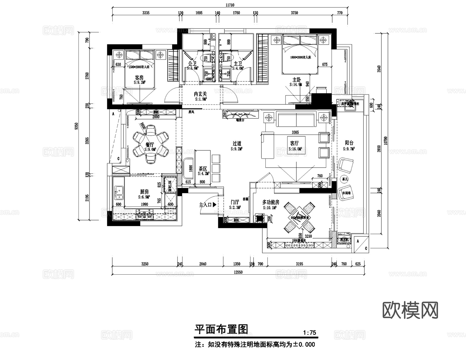 江门一号院新中式样板房室内家装CAD施工图整套cad施工图