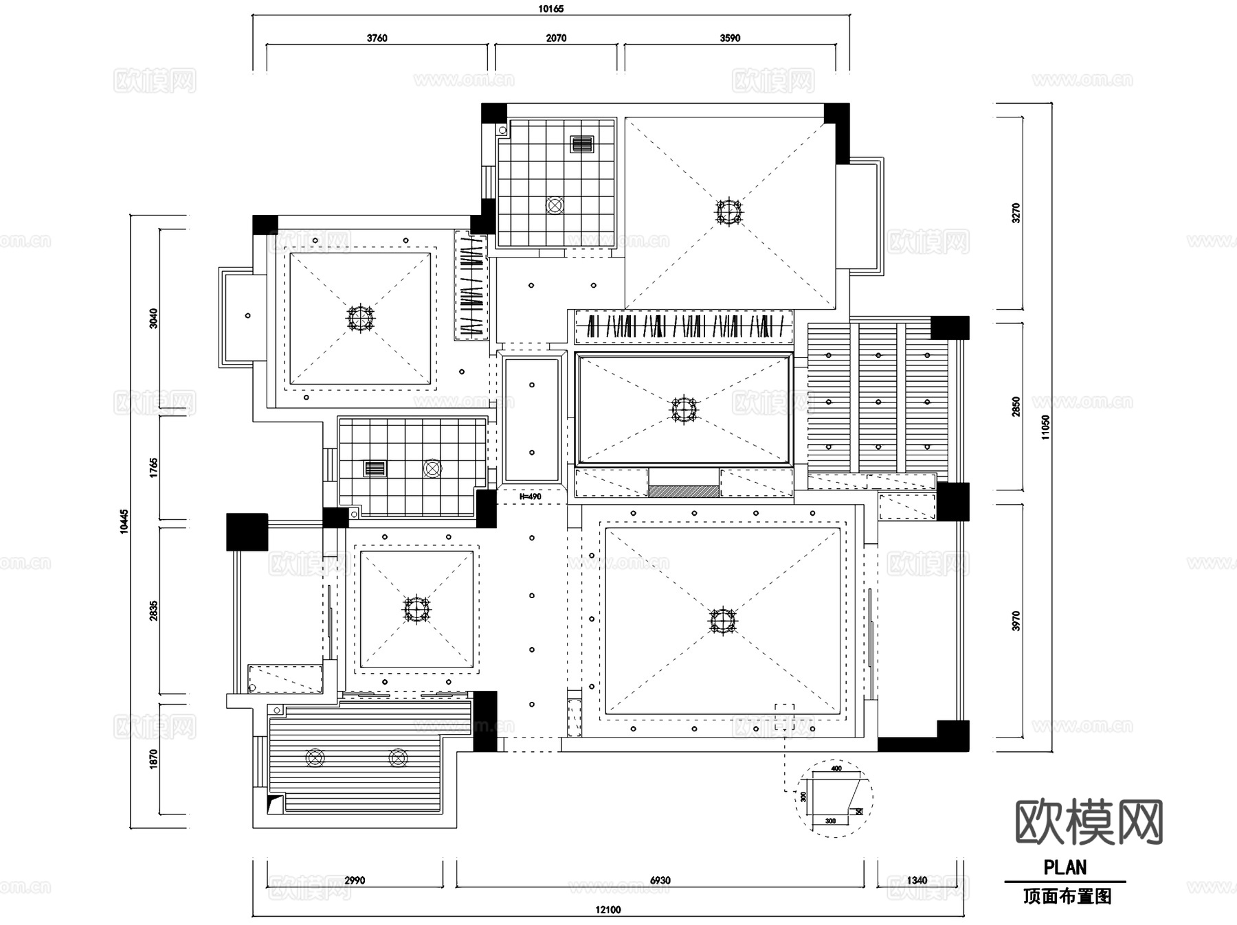 美式三室两厅两卫室内家装CAD施工图cad施工图