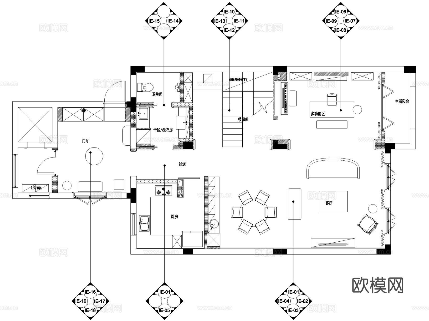 侠湾欧式简约三层别墅室内家装CAD施工图整套+3Dmax模型cad施工图