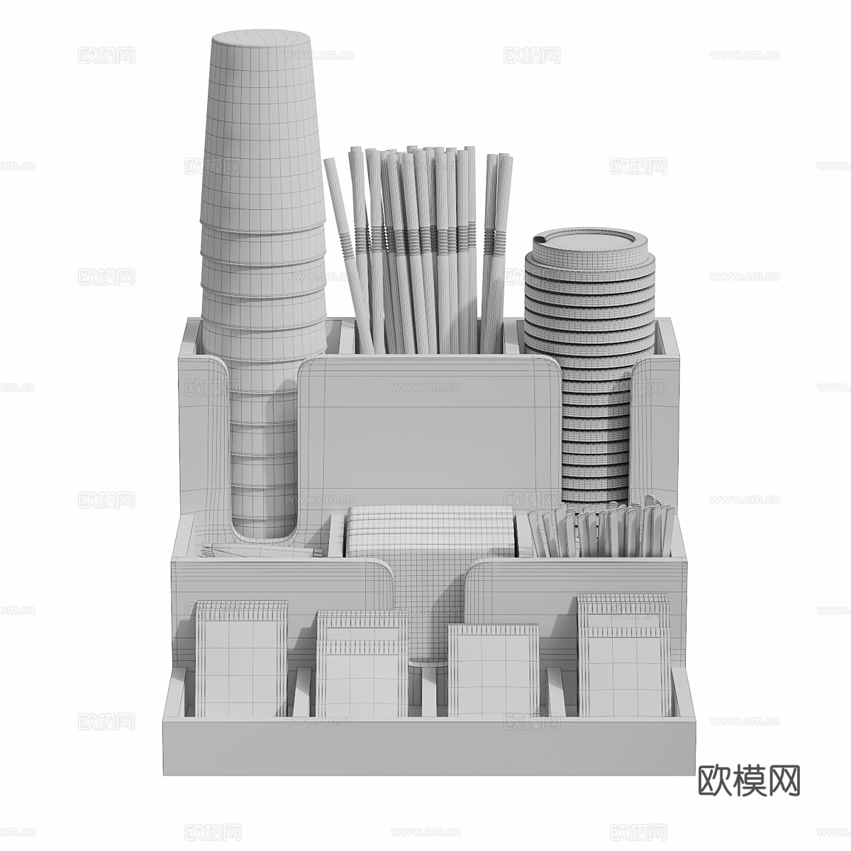咖啡馆 咖啡店一次性餐具和茶具的收纳盒3d模型下载（渲染图3）