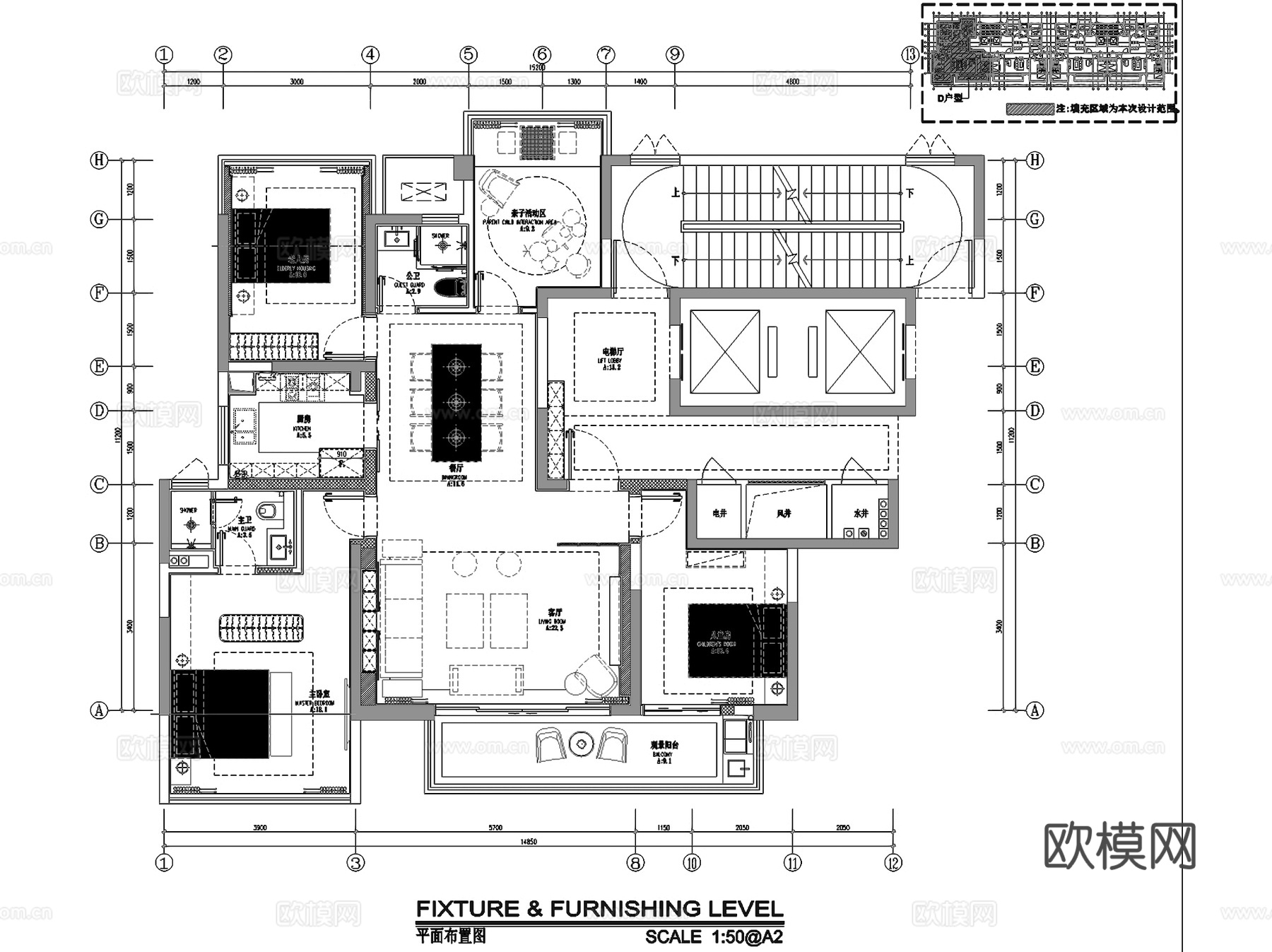 南宁建发五象湖D户型新中式样板间室内家装CAD施工图整套cad施工图