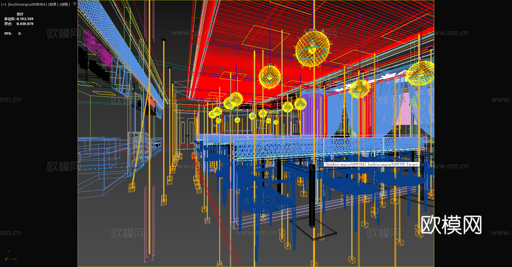 餐厅 餐桌 餐椅 餐饮 窗帘 新中式餐厅 饭店 饭馆3d模型下载（渲染图3）