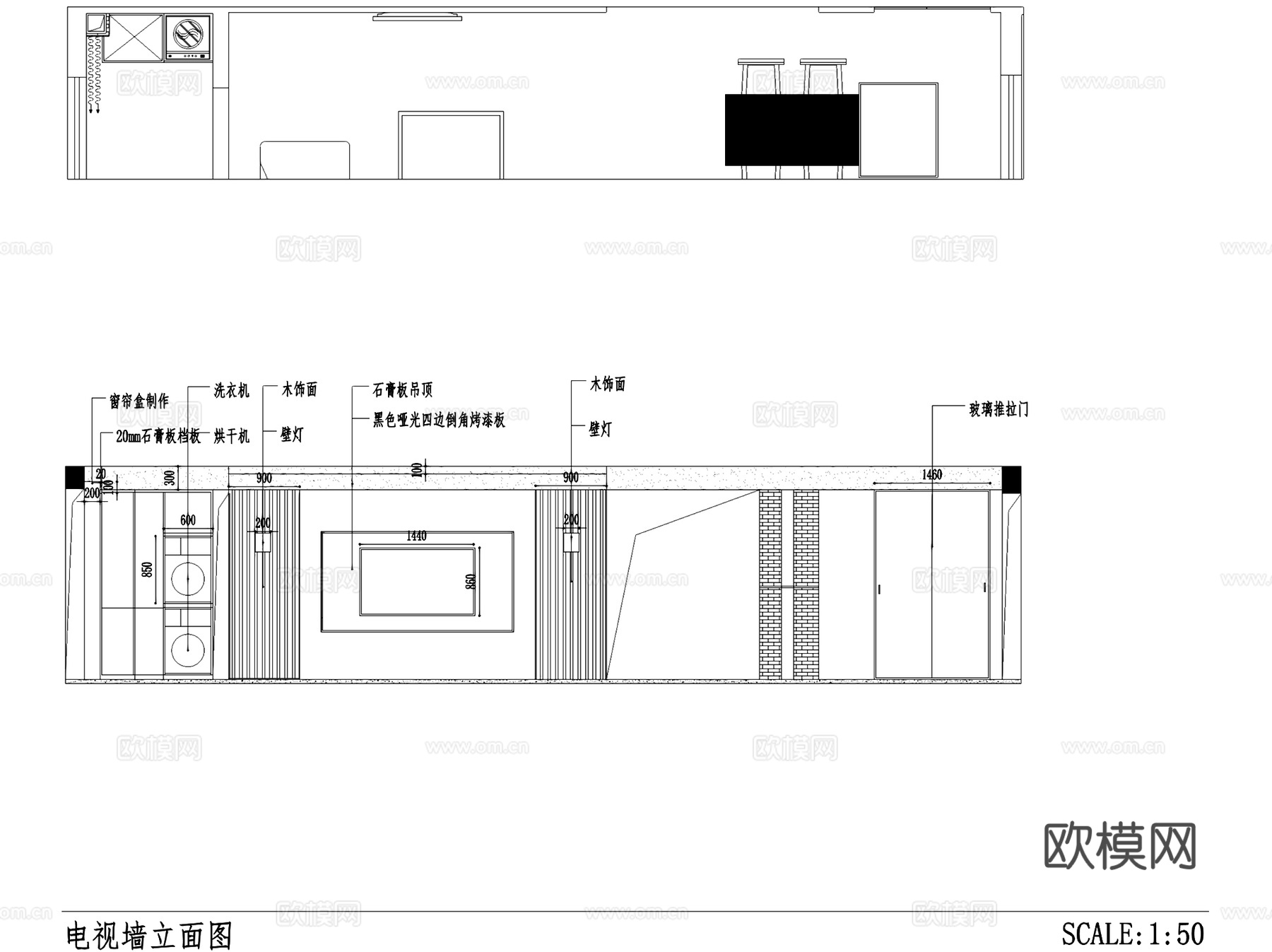 现代三室两厅平层室内家装CAD施工图+3Dmax模型cad施工图