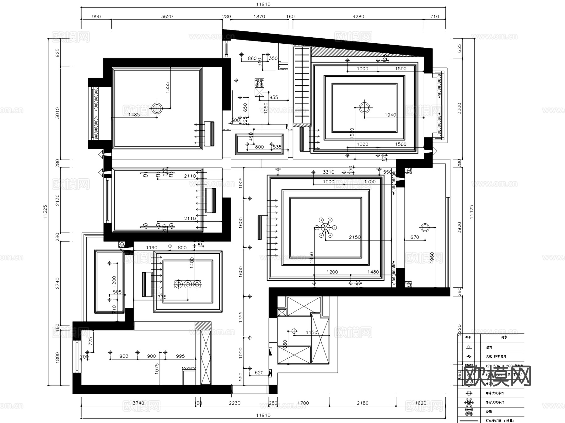 宏润国际花园三室两厅一卫室内家装CAD施工图cad施工图