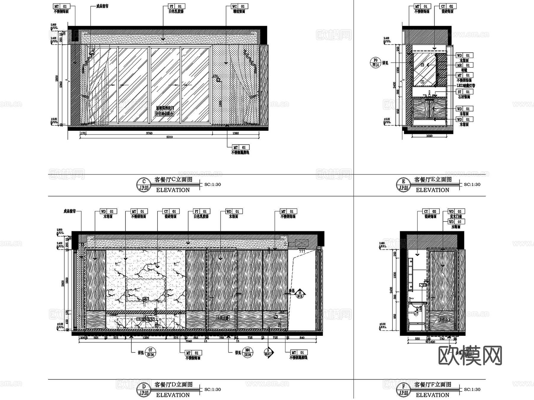 新中式广西建发五象湖央玺J户型样板房室内家装CAD施工图整套cad施工图