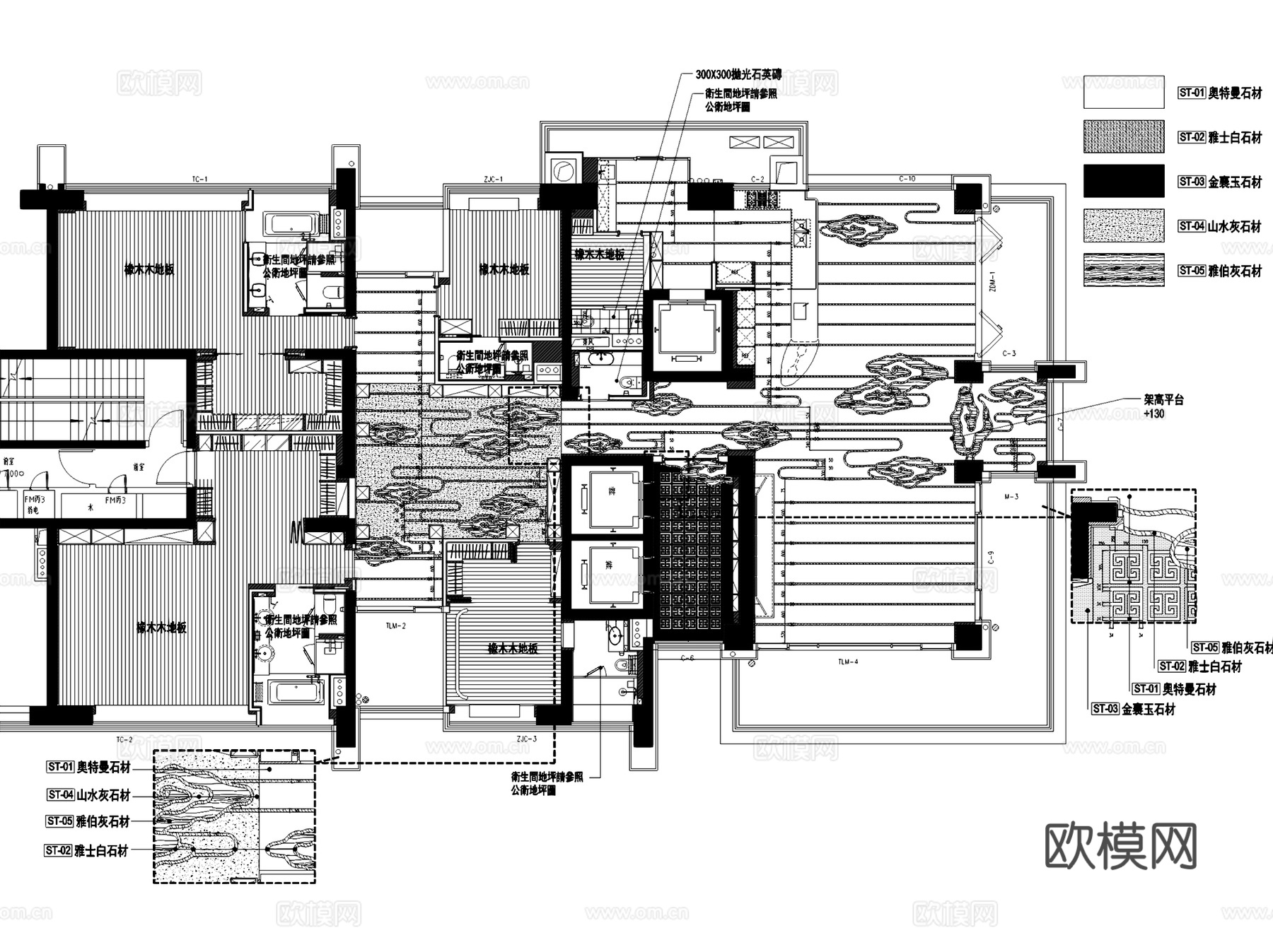 深圳壹方T1-B户型大平层室内家装CAD施工图整套cad施工图