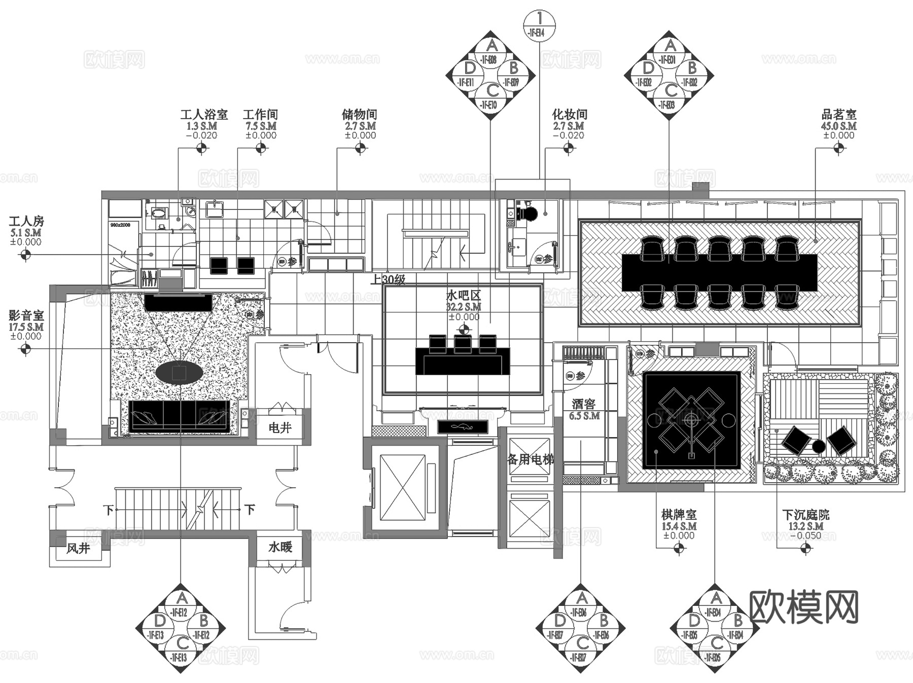 郑州雅居乐龙湖镇255-A1户型二层别墅室内家装CAD施工图cad施工图