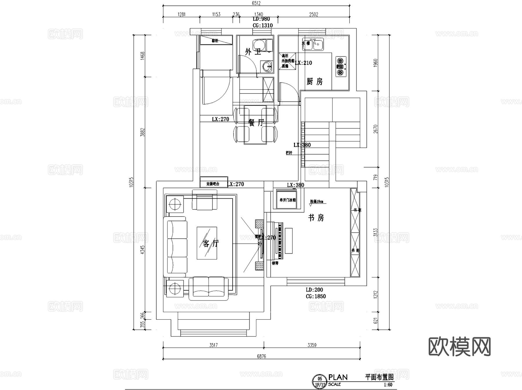 世贸御珑墅7#505美式复式跃层室内家装CAD施工图cad施工图