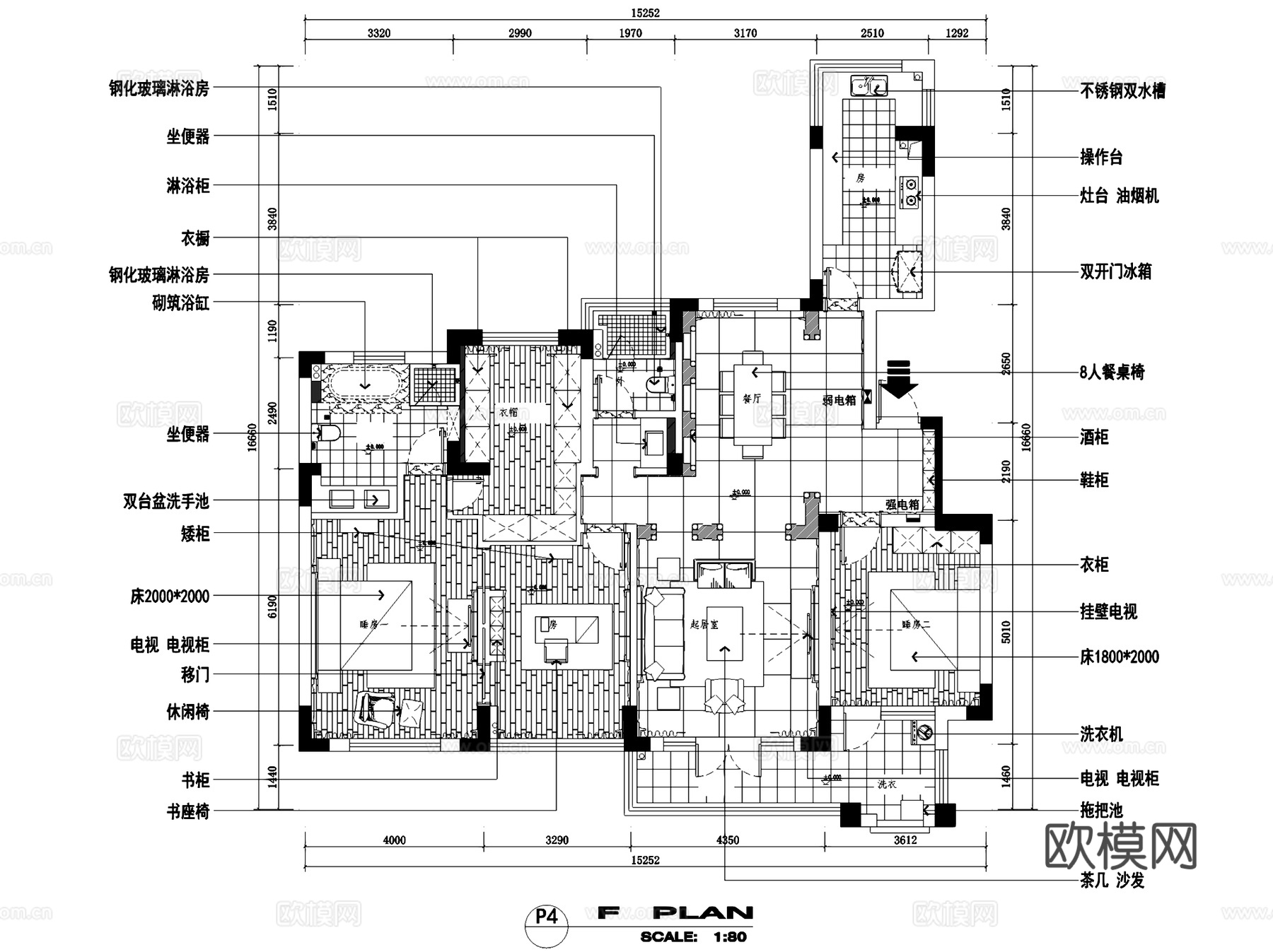 苏州四季花园欧式三室两厅两卫室内家装CAD施工图cad施工图
