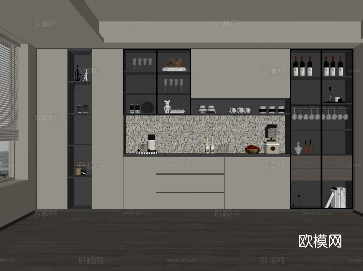 现代酒柜 餐边柜su模型