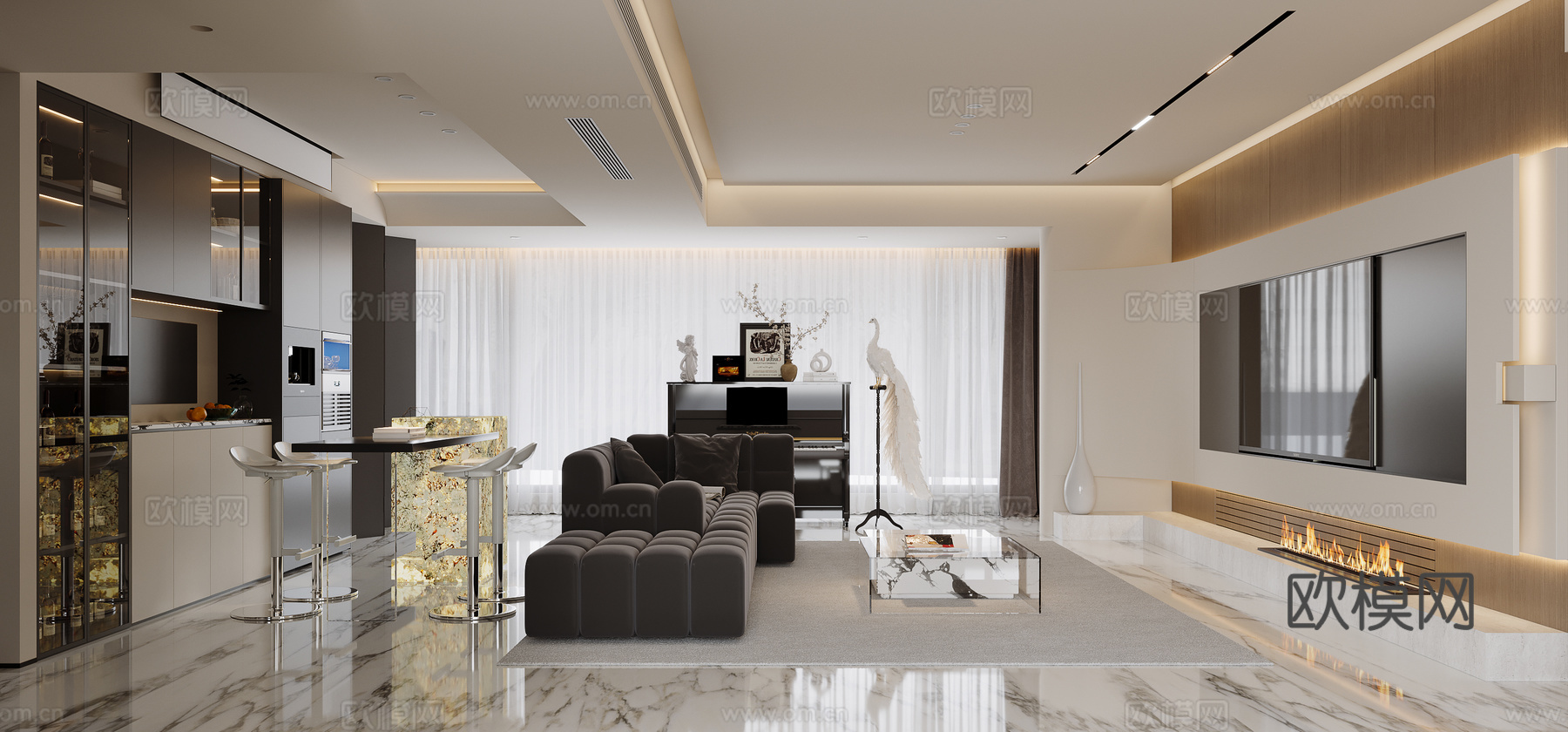 现代客餐厅su模型