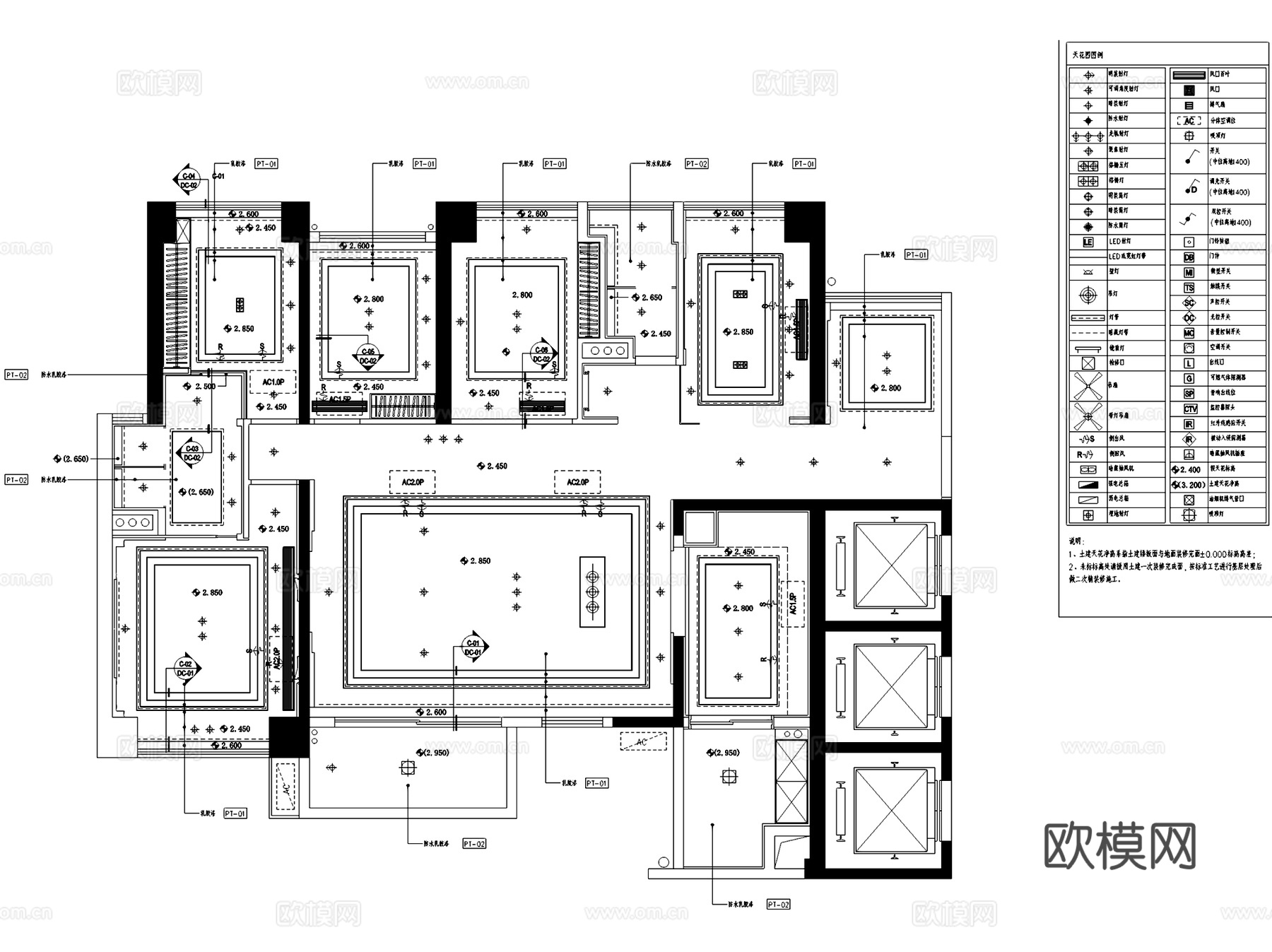 鸿荣源壹方中心玖誉6栋B户型样板房室内家装CAD施工图整套cad施工图