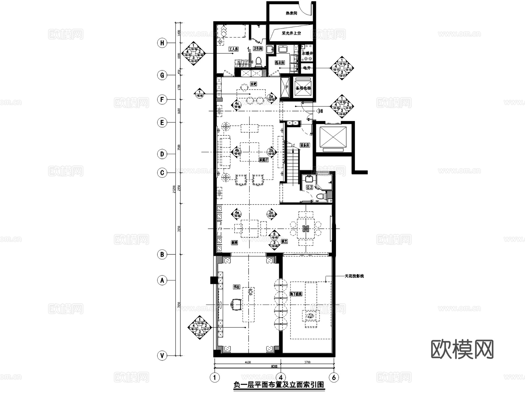 雅居乐郑州龙湖215下叠户型中式别墅室内家装CAD施工图整套cad施工图
