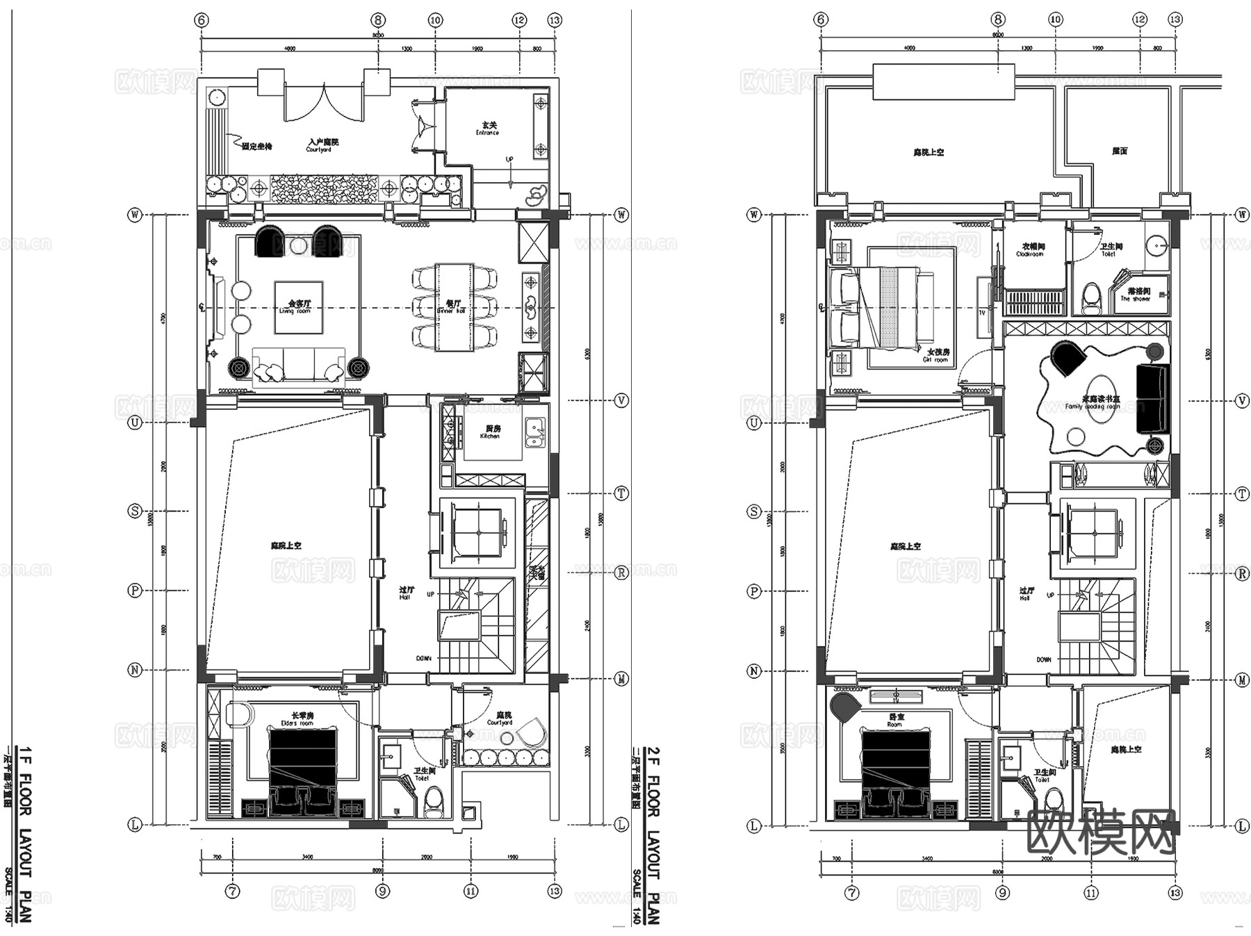 漓江郡府丹桂府170㎡三层院墅样板间室内家装CAD施工图整套cad施工图