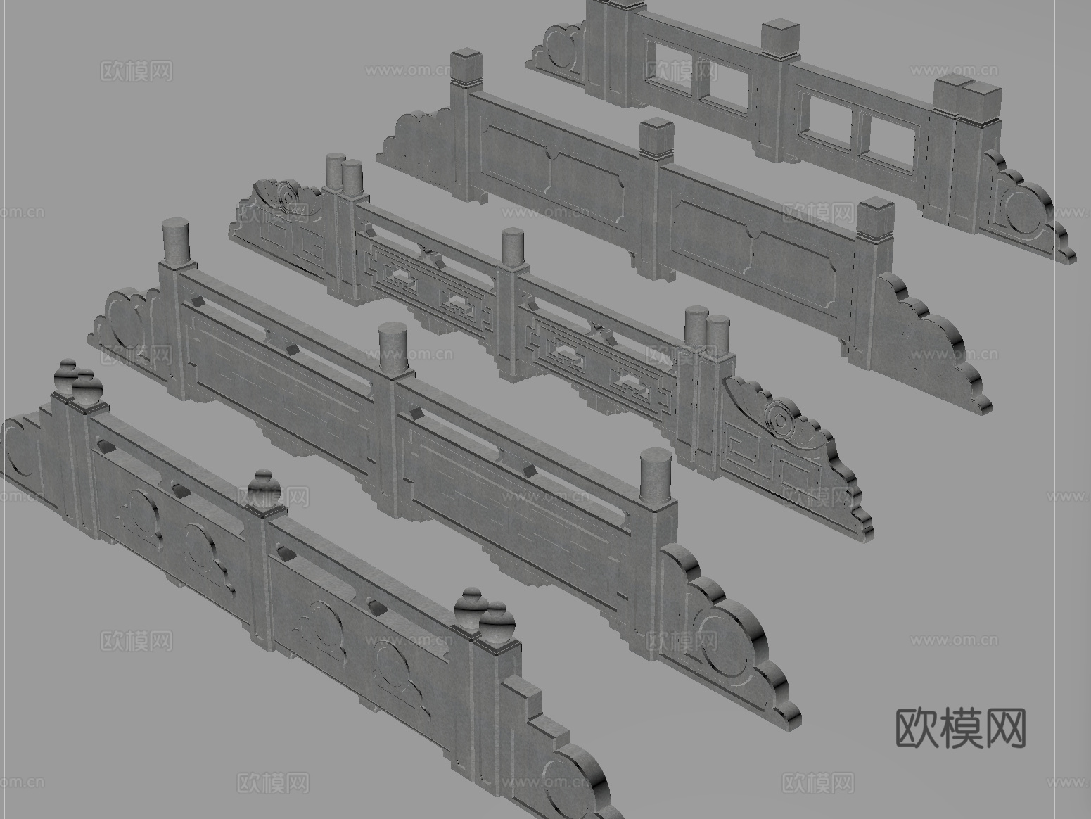 中式石材栏杆 护栏 围栏 雕花栏杆 石桥栏杆造型su模型