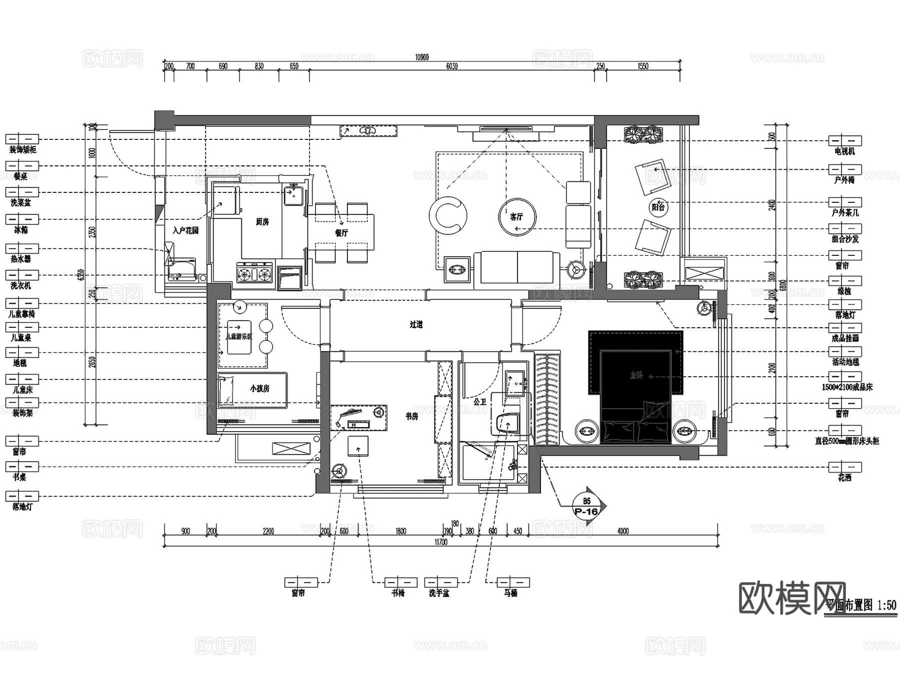 华日双城理想雅苑A3户型样板房室内家装CAD施工图整套cad施工图