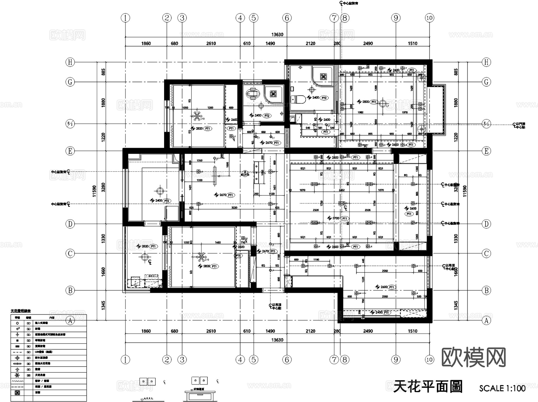 现代简约四室两厅两卫私宅室内家装CAD施工图cad施工图