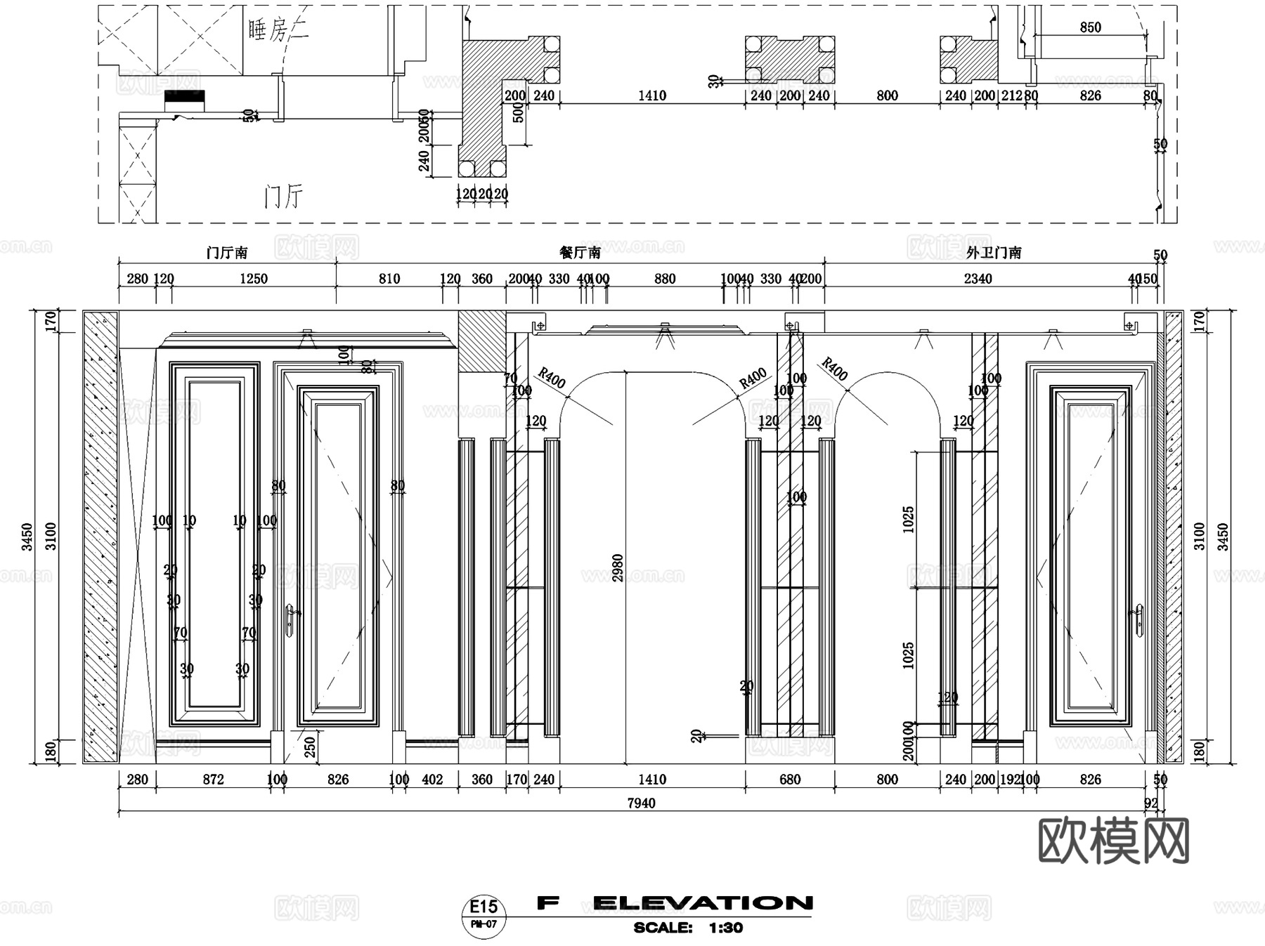 苏州四季花园欧式三室两厅两卫室内家装CAD施工图cad施工图