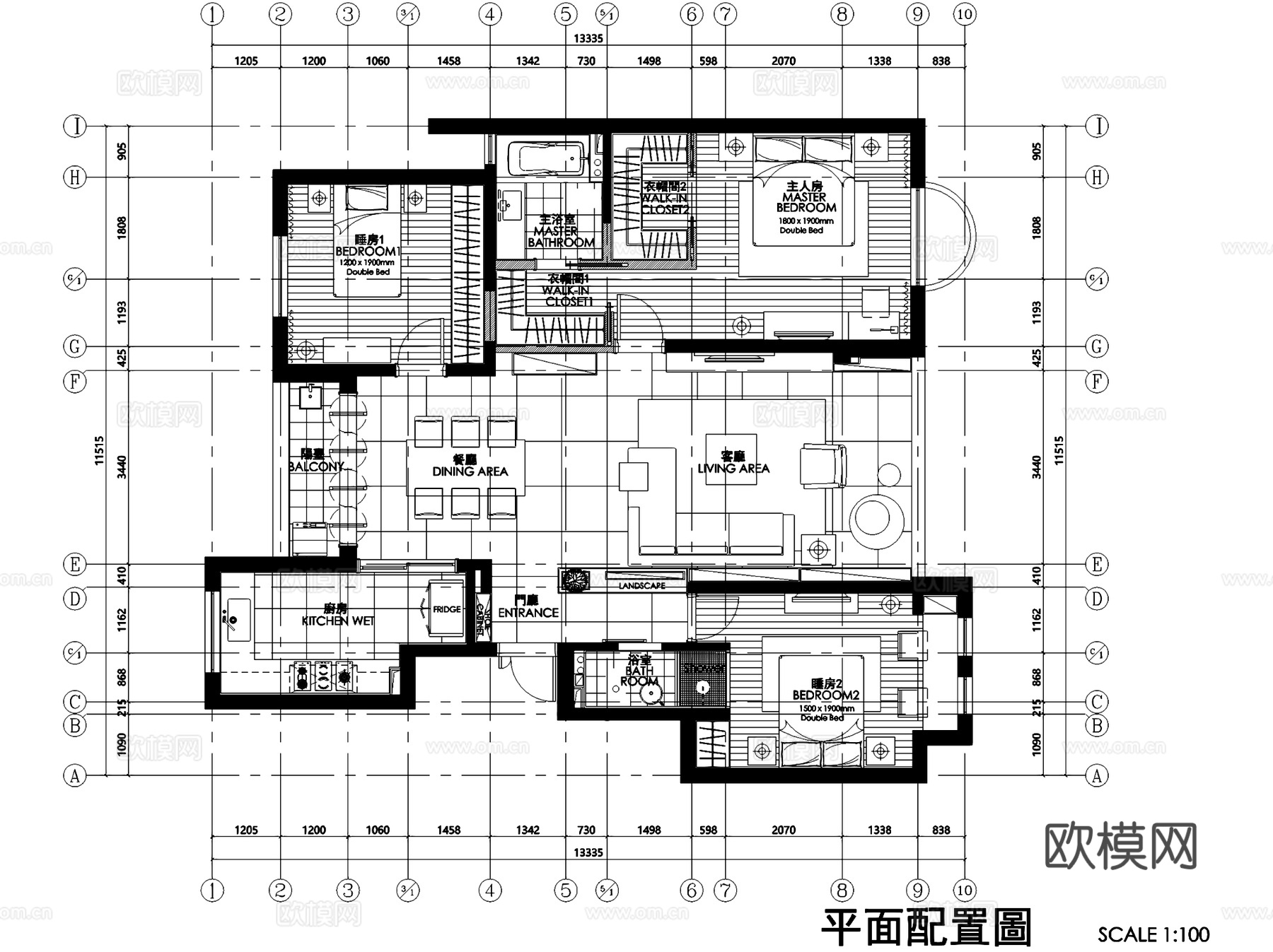 厦门北欧风三室两厅两卫私宅室内家装CAD施工图cad施工图