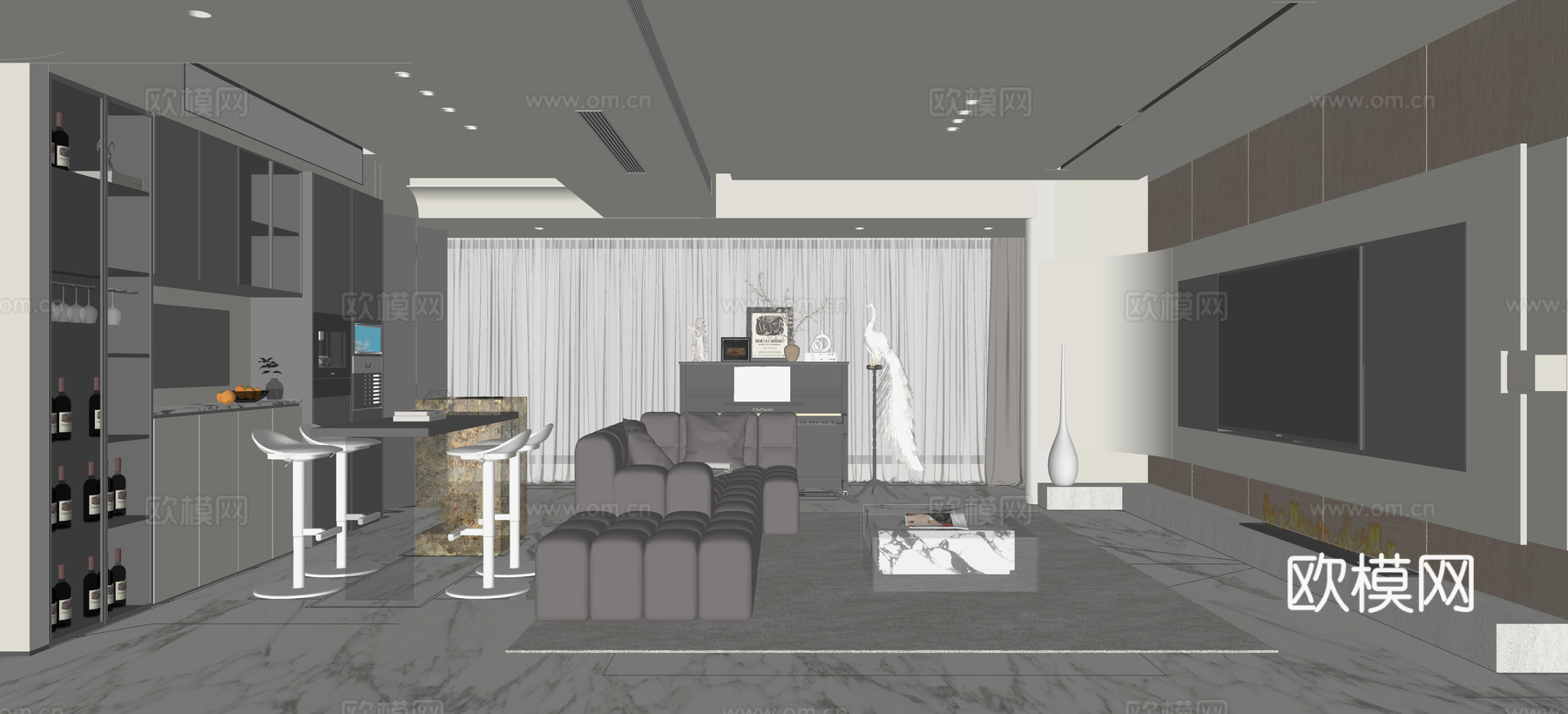 现代客餐厅su模型