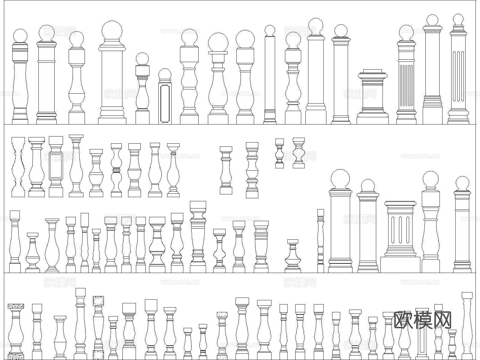 栏杆扶手将军柱cad施工图