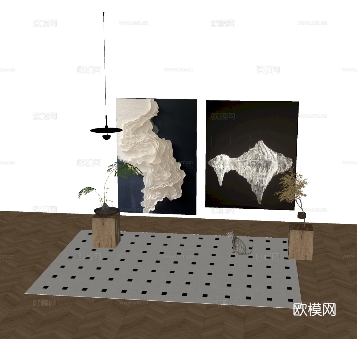 新中式禅意挂画 山水画 花鸟国画 书房挂画 办公室挂画 办公su模型