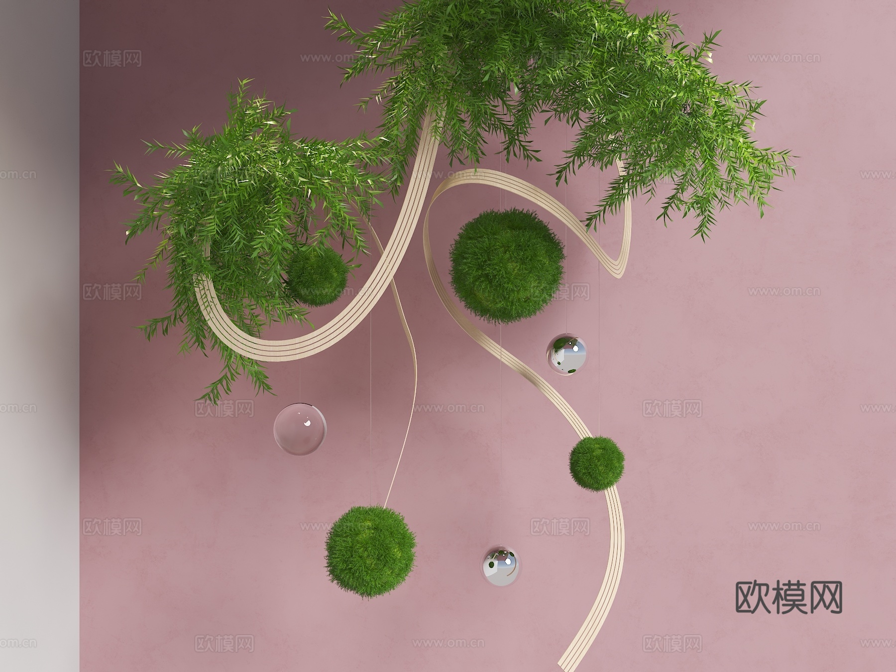 苔藓景观 苔藓球 室内景观 植物艺术装置 绿植苔藓球造景 景3d模型下载